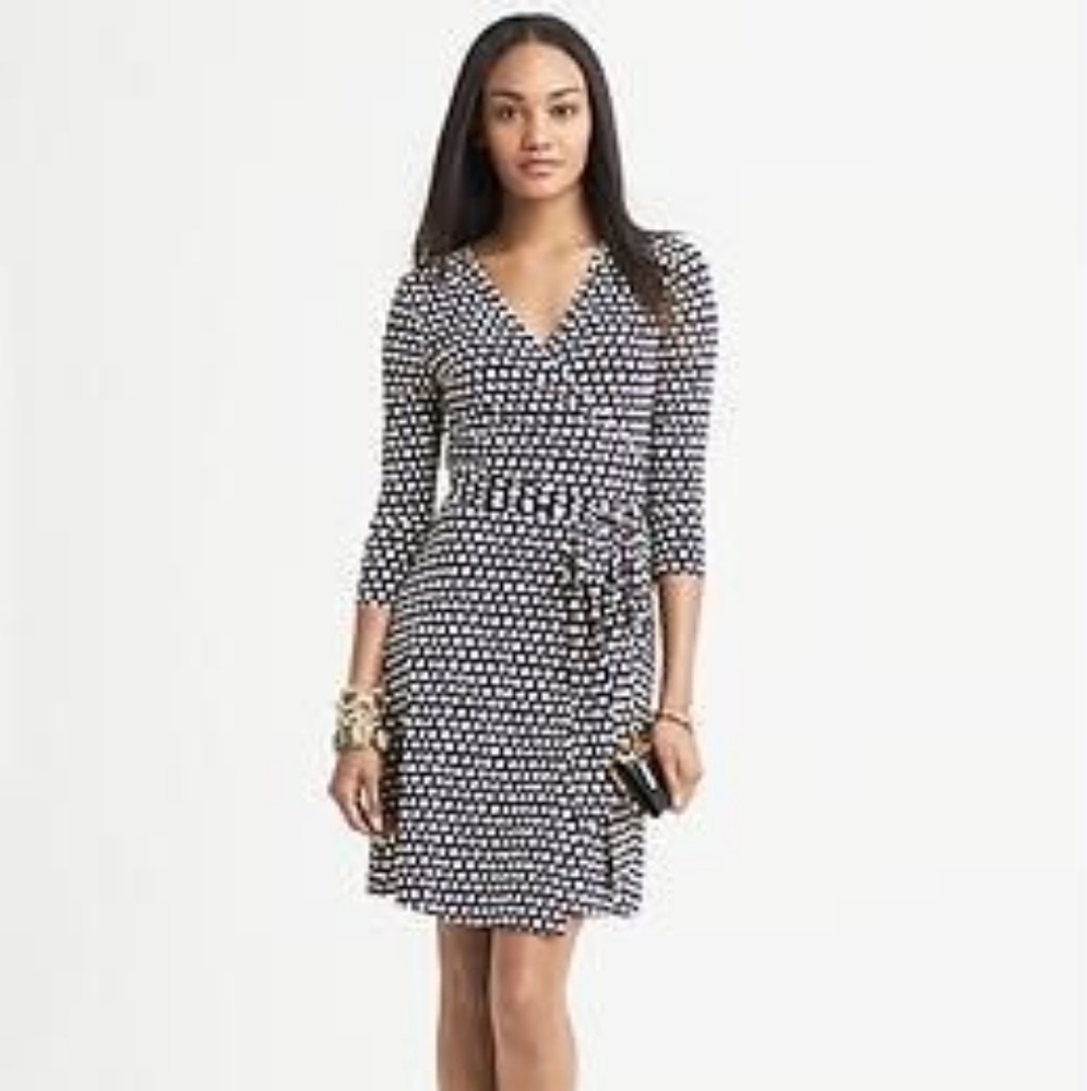 Navy Gemma Printed Wrap Dress from Banana in TALL